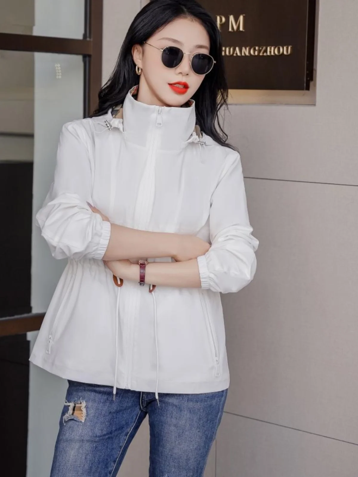 

Spring New Arrival Slimming ort Jaet Coat BET Commute Sle High End Women's Faion Outerwear Windbreaker