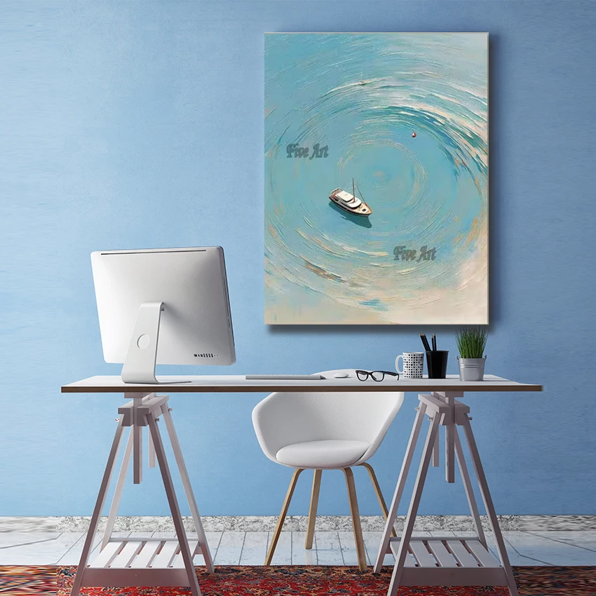 

Ручная роспись холста, новый дизайн абстракции, картина маслом с пейзажем лодки, предметы украшения дома, современная настенная картина, безрамная