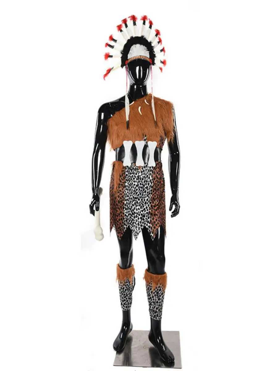 Halloween Cosplay Kinderwildman Indiase set Prestatiekleding Etnische toneelvoorstellingkleding Traditioneel kostuum