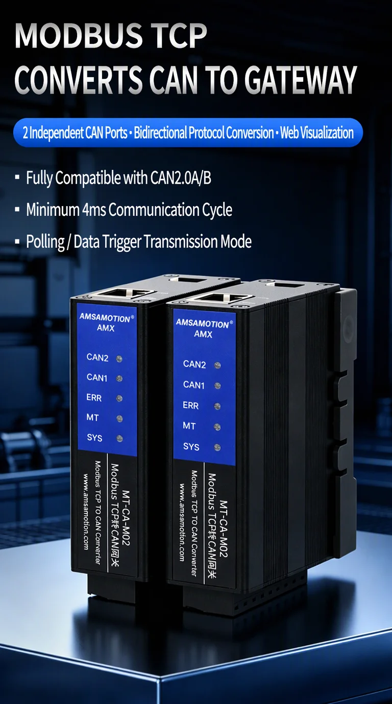 AMSAMOTION Modbus TCP Slave to CAN2 Channel Bidirectional Protocol Converter MT-CA-M02 Ethernet Gateway Module For PLC and CAN