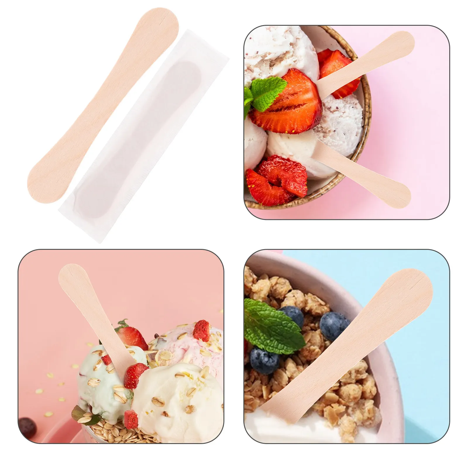 120Pcs Ice Cream Wooden Spoons Small Disposable Dessert Cake Serving Mixing Stirring Portable Sampling Spoons Wooden Utensils