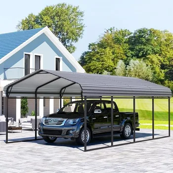 12 x 20 FT Metal Carport, Heavy Duty Carport with Galvanized Steel Roof, Outdoor Multi-Use Carport Canopy, Garage Shelter Shade