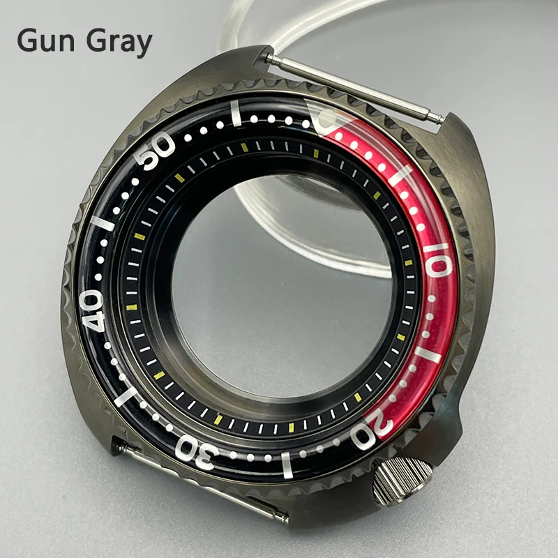 44mm NH35 Case Gun Gray Colour 6105 6309 Turtle Abalone Dive Watch Case Sapphire Glass 4.1 Crown Fit NH35 NH36 7S26 4R Movement