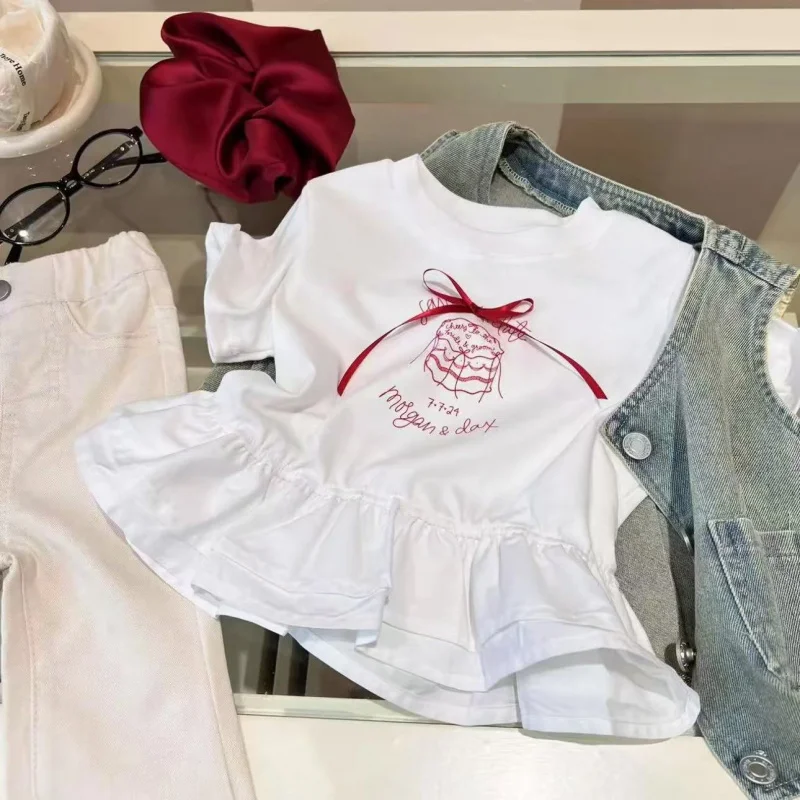 

Sweet Girl's Bow CakeTVersatile Sweet Cute Cotton Short Sleeve Shirt High Quality～So beautifult