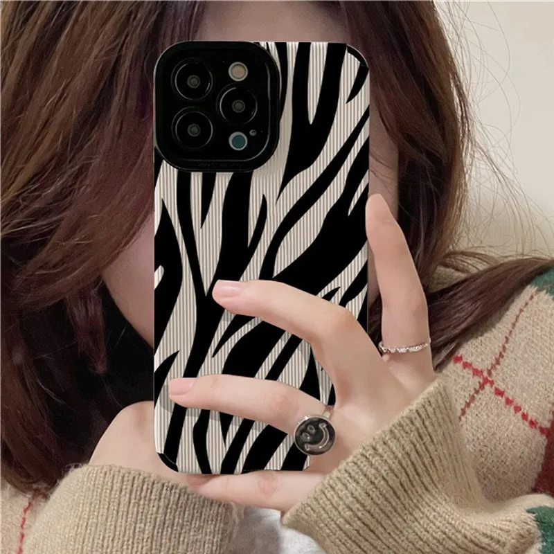 Phone Case For iphone 14 Pro Max Case For iPhone 11 Fundas Pro Max 12 XR XS X Coque Shockproof Zebra Stripe Back Covers Cartoon