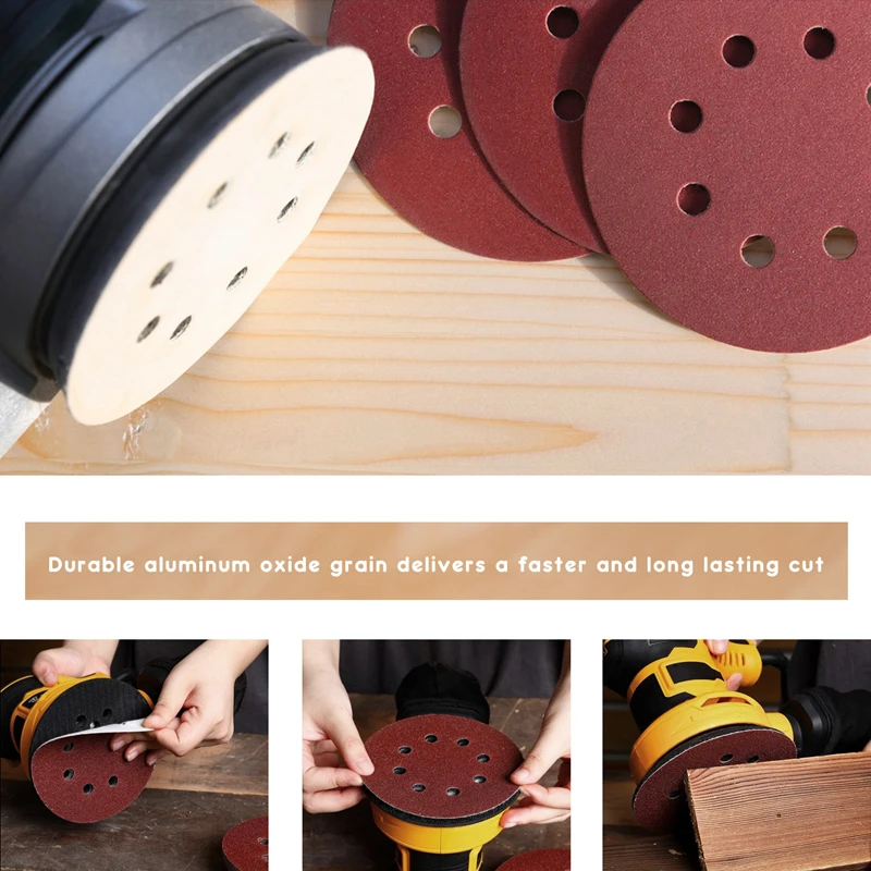 A63K-100 PCS 5 Inch 8 Holes Hook And Loop Sanding Disc Sandpaper, 20 Pcs Each Of 600 800 1000 1500 2000 Grits Sand Paper For Ran