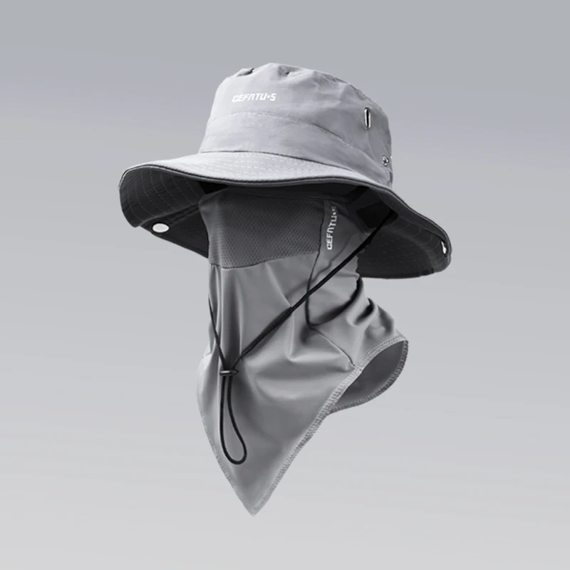 Sun Hat+Face Mask, Solid Color Foldable Brim, Beach Fishing Hat, Suitable for Beach Fishing, Hiking, Outdoor Activities