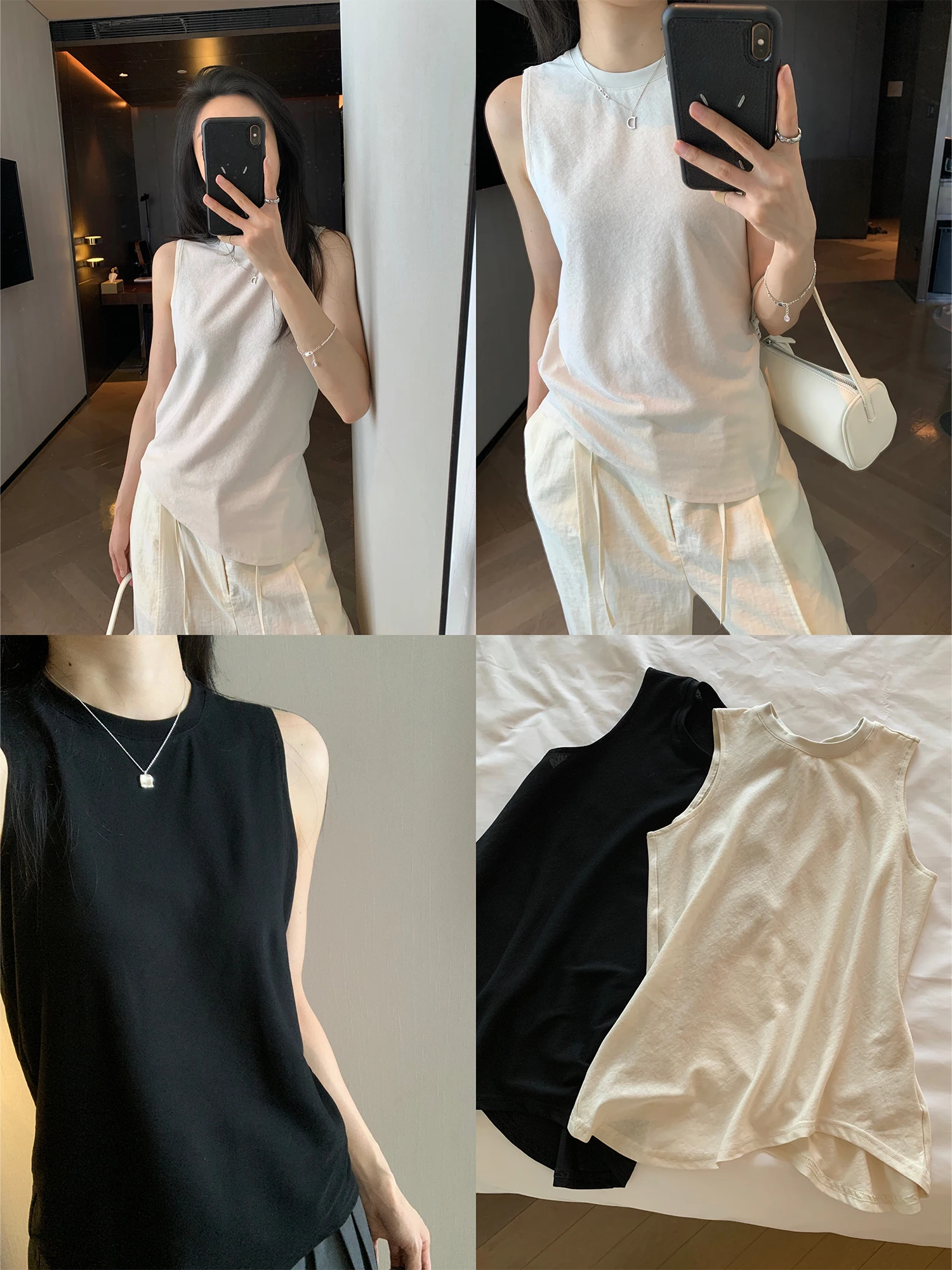

Awencoat Svel Vest Women's Loose Fit Thin round Ne Asymmetric Top Inner Wear Commute Sle Cotton Polyester Blend