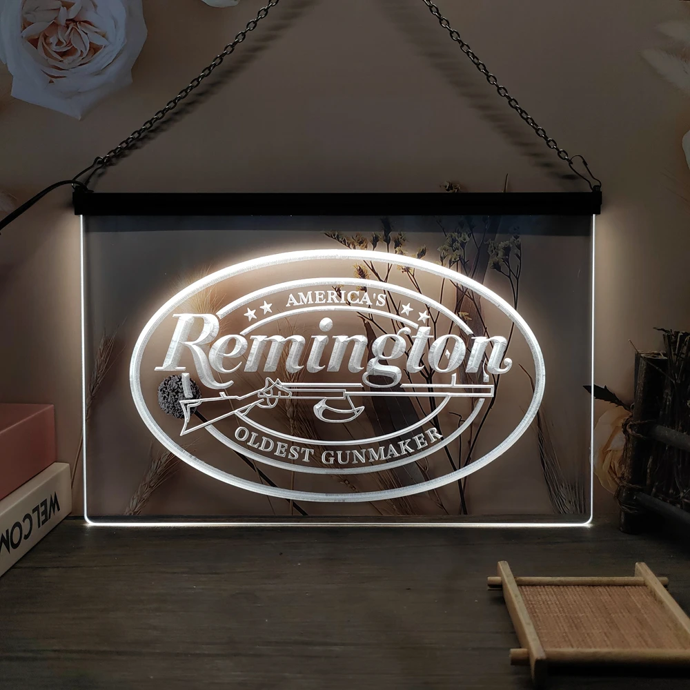 Remington Firearms Hunting Stop-LED Neon Sign-3D Carving Wall Art for Home,Room,Bedroom,Office,Farmhouse Decor