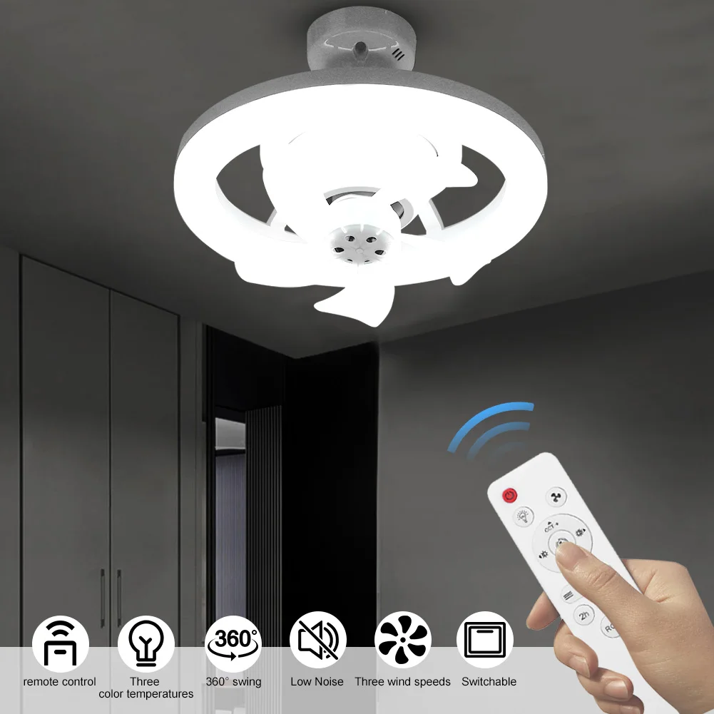 Mini Chandelier Ceiling Fan Flush Mount Ceiling Fan with Light RGB/3 Colors Dimmable Remote Control Indoor LED Ceiling Fan Light
