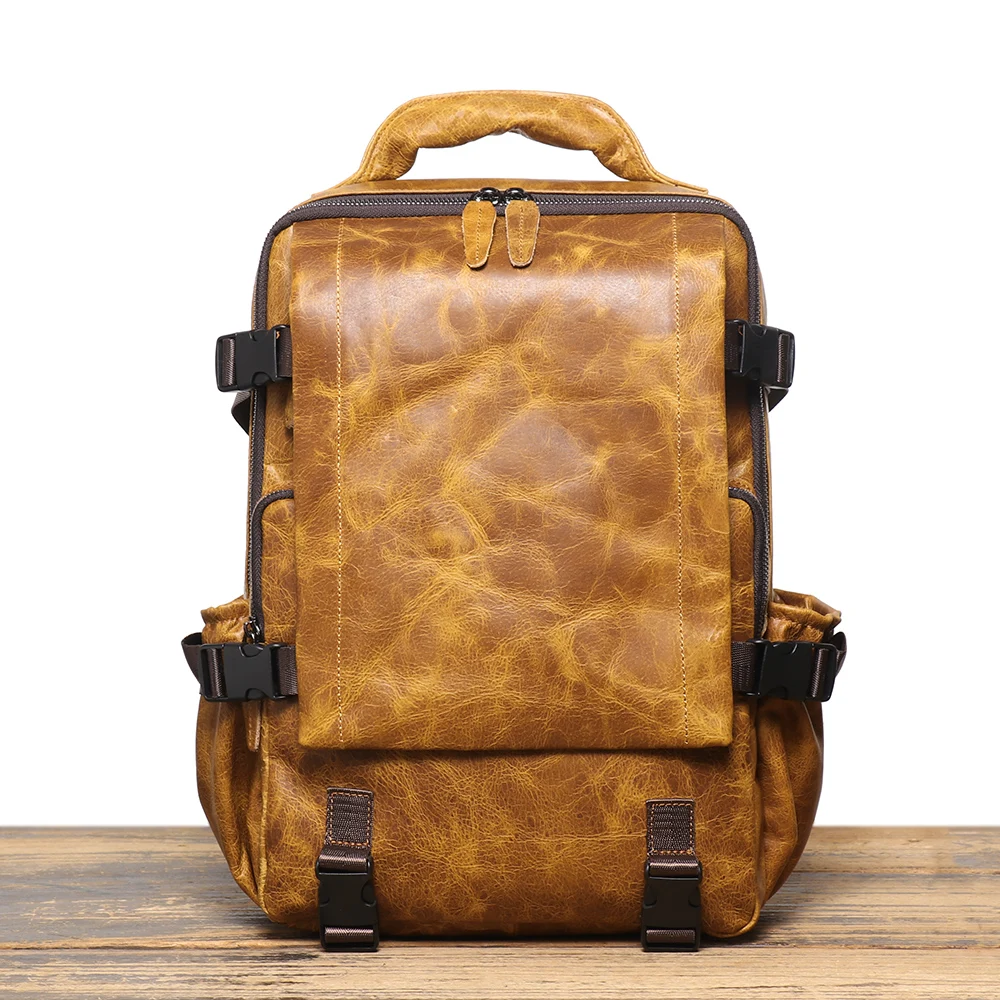 LUOKIR New Men\'s Genuine Leather Travel Backpack Women\'s Cowhide School Bag Large Capacity Backpack Original Double Shoulder Bag