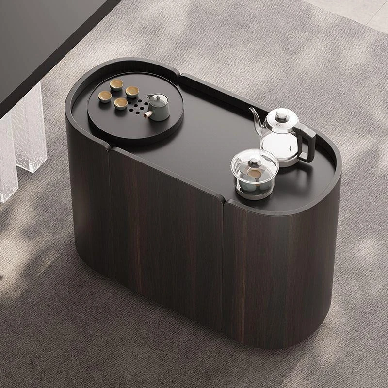 Movable tea table, living room solid wood tea cabinet, small tea table for brewing