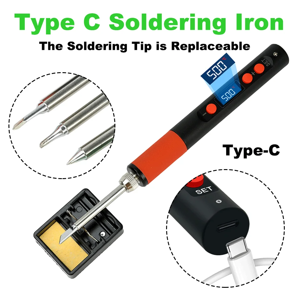 

Type C Smart Soldering Iron with PD/QC 65W Fast Charging Adjustable Temperature Control for Electronics PCB Repair Tool