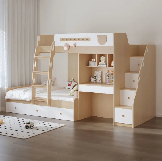 #Staggered Wood Bunk Bed Multi-Functional Full-Size Double Bunk Bed For Small Apartments Comfortable & Durable School & Hotel Us