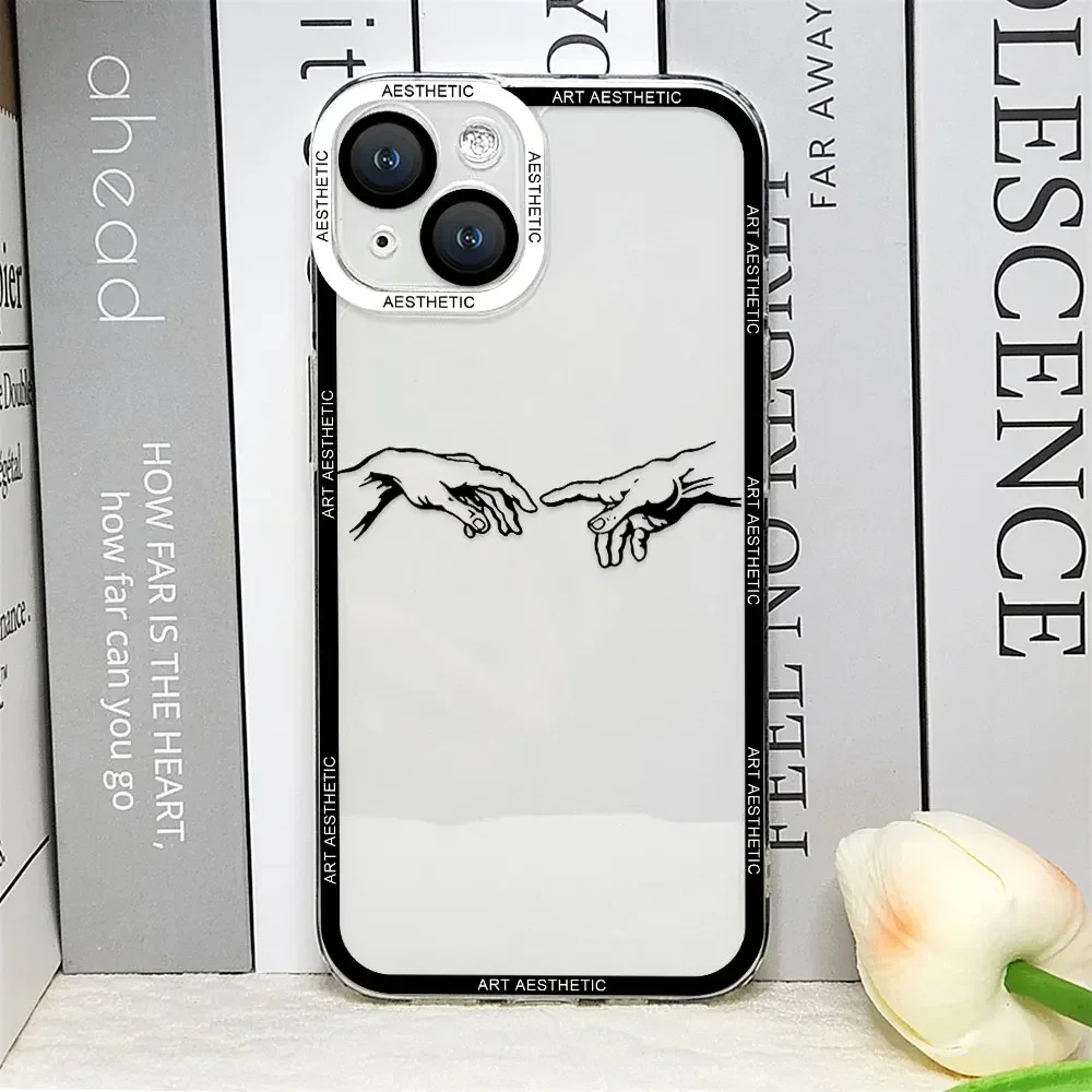 Funny Art Aesthetic David Mona Lisa Clear Phone Case for IPhone 16 15 14 13 12 11 Pro Max Mini XS X SE2 7 8 Plus Soft Cover Skin