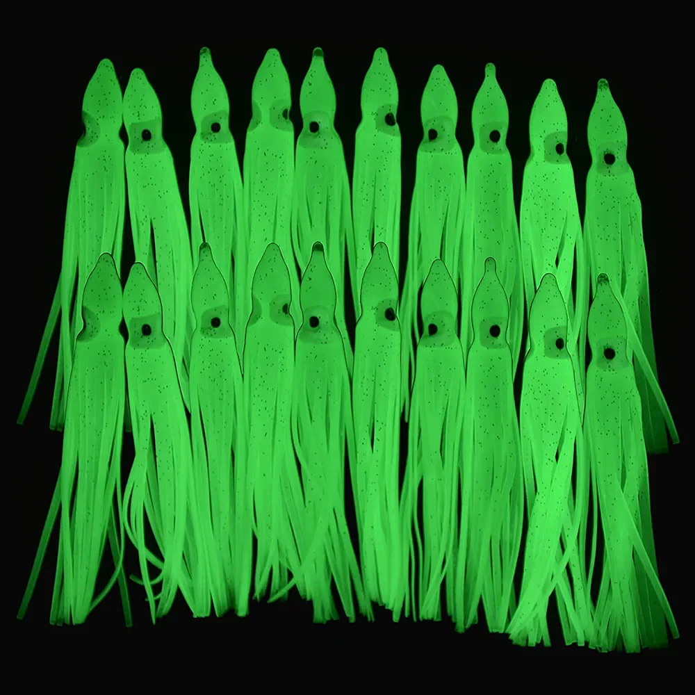 

120Pcs Fluorescent Squid Skirts Jig Bait Luminous Octopus Lures Soft bait Saltwater Trolling Casting Fishing Lures 7cm 9cm 11cm