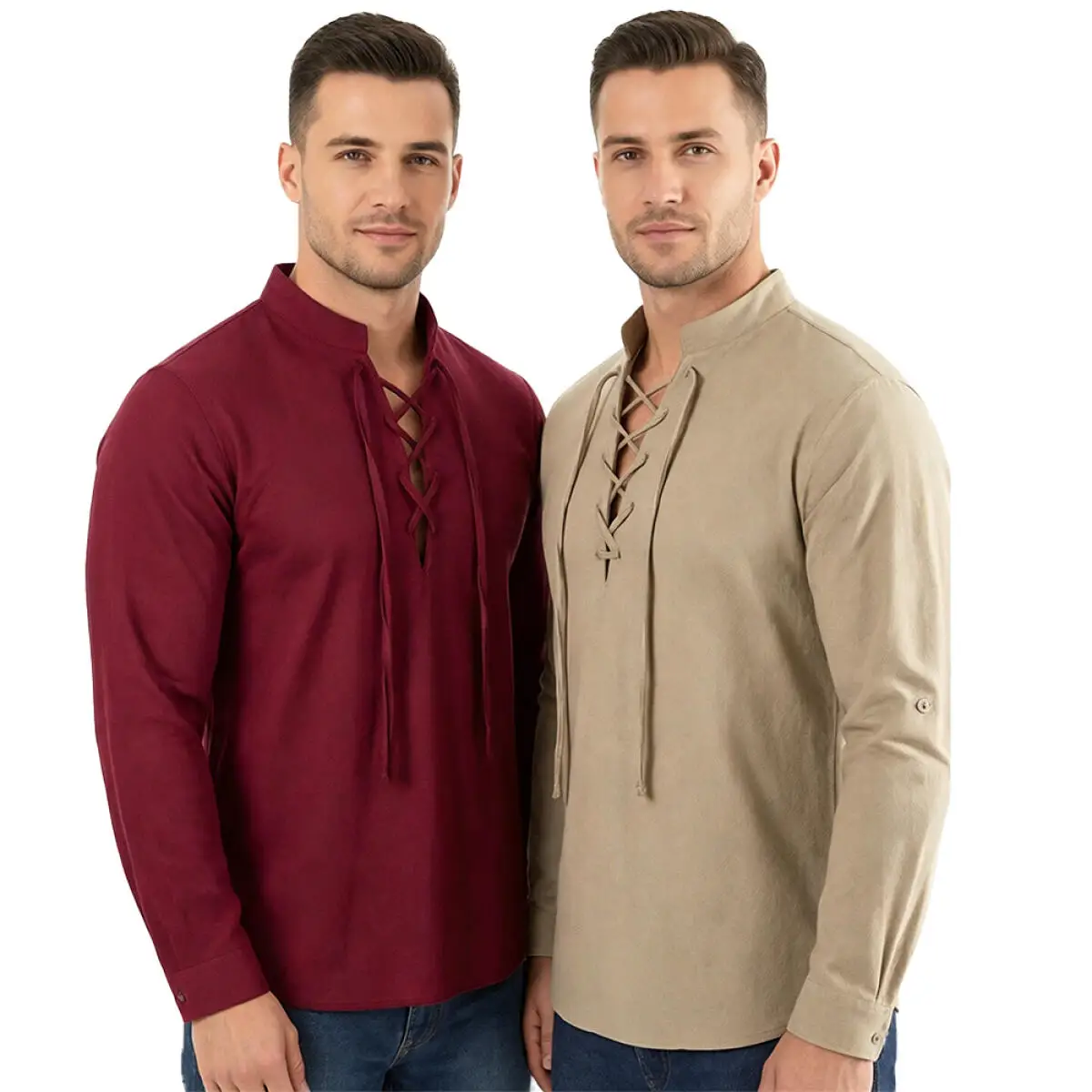 

Men's Medieval Lace-Up Linen Shirt Long Sleeve Renaissance Pirate Costume for Halloween Cosplay Vintage Long-Sleeve Casual Shirt