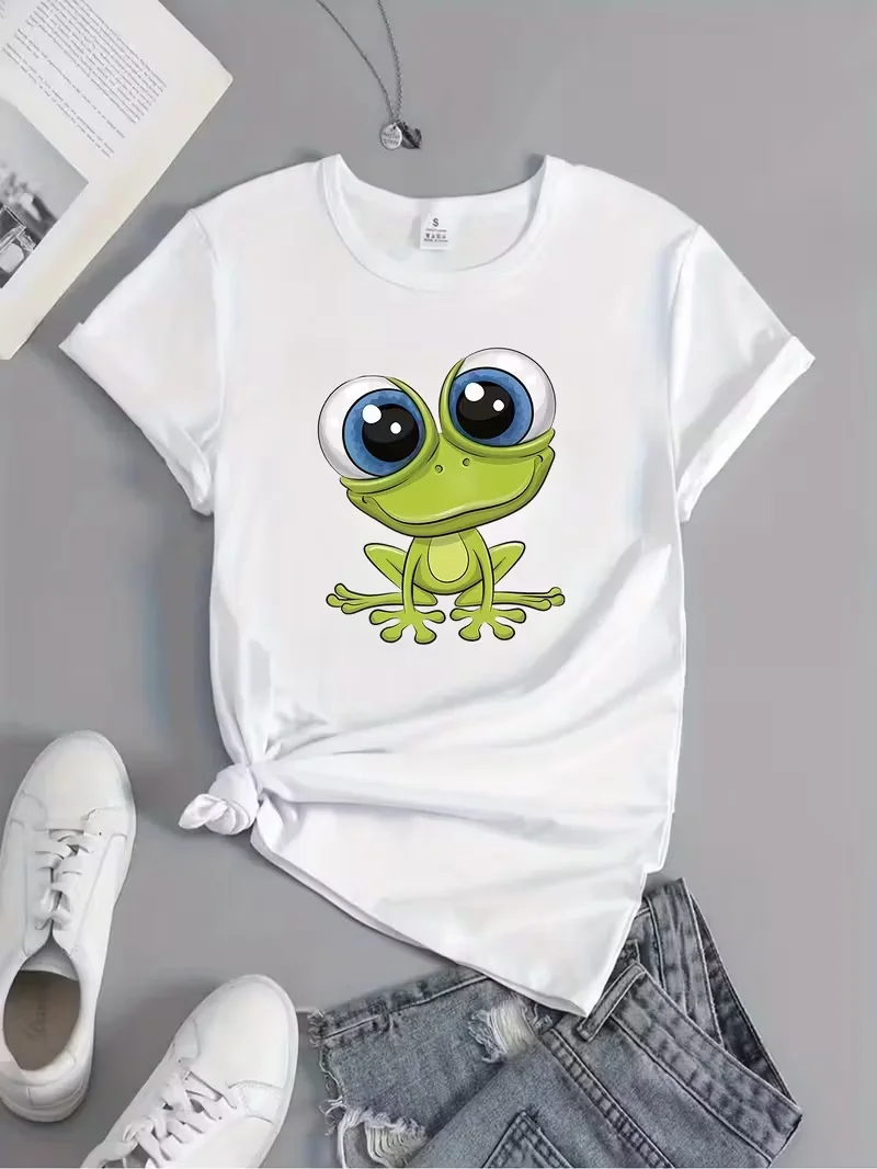 Cute Cartoon Frog T-shirt, Fashionable Women's Short-sleeved Casual and Comfortable Top, Y2K Style.Summer Streetwear Personality