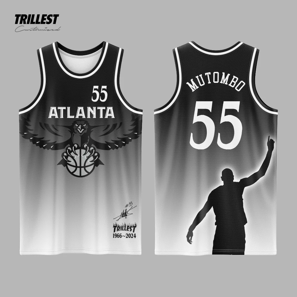 Trillest R.I.P. Dikembe Mutombo 55 Customized Atlanta City 11 Young 21 Wilkins 9 Pettit Basketball Jerseys with Any Name Number