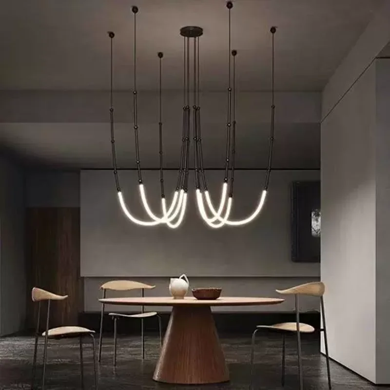 Duplex Penthouse Soft Chandelier Line Suspension Ceiling  LED Lighting Italy Designer Bar Shaped Restaurant Light Pendant