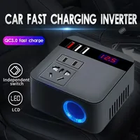 Car Inverter 150W 12V/24V DC To 220V AC Cigarette Lighter Power Supply Inverter Adapter with QC 3.0 USB Charger Fast Charging