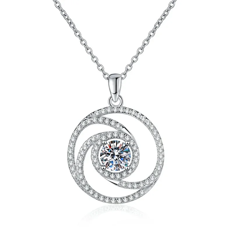 

18K platinum diamond pendant with elegant style, full diamond windmill, D color moissanite plated PT950 platinum necklace