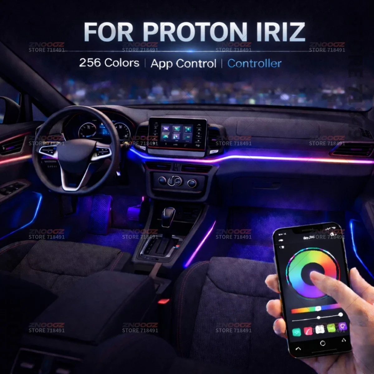 22in1 RGB Car Interior Acrylic Car Ambient Lights RGB Hidden Acrylic Strip Decoration Atmosphere Accessories For Proton Iriz