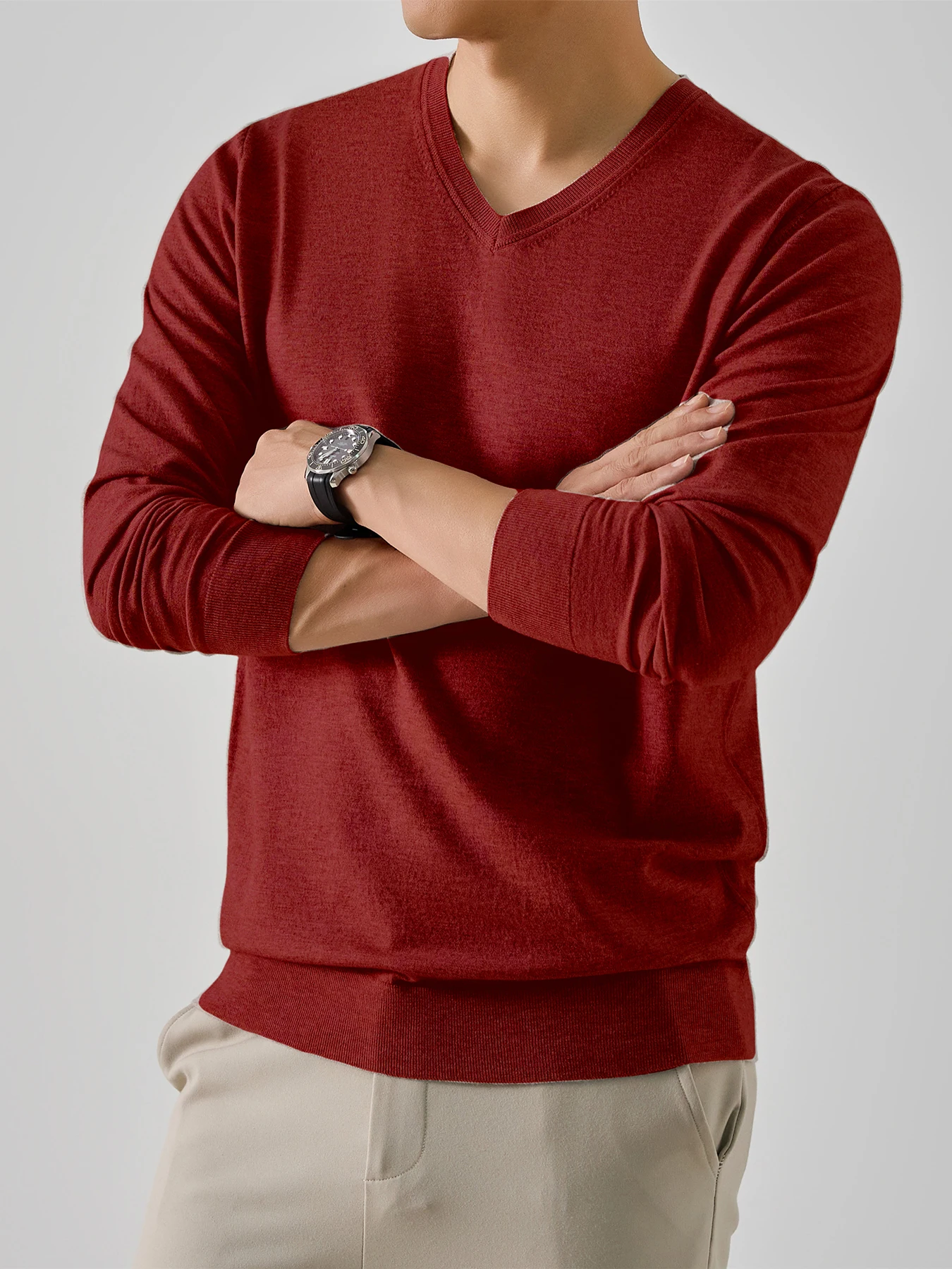 Herren Frühling Herbst Dünner Strickpullover Klassischer V-Ausschnitt Einfarbiges Design Geeignet für Freizeit Sport Geschäftskleidung – Detail 8