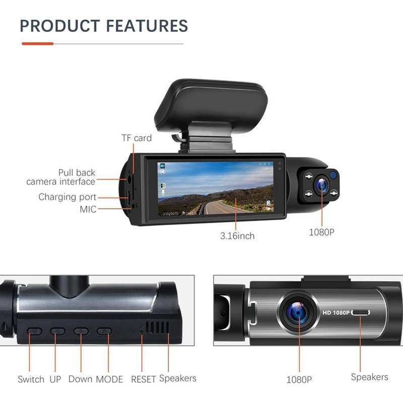 Car Recorder 3MP Car Front+Car+Wifi HD Dual Lens Dual Recording IR Night Vision 3 Meter Car DV Camera Recorder