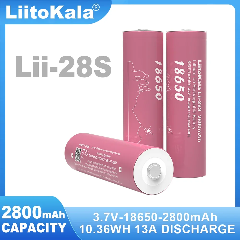 LiitoKala 18650 Lii-28S With Tip 3.7V 2800mAh 13A Power Rechargeable Lithium Battery For  Electric Tools LED Flashlight