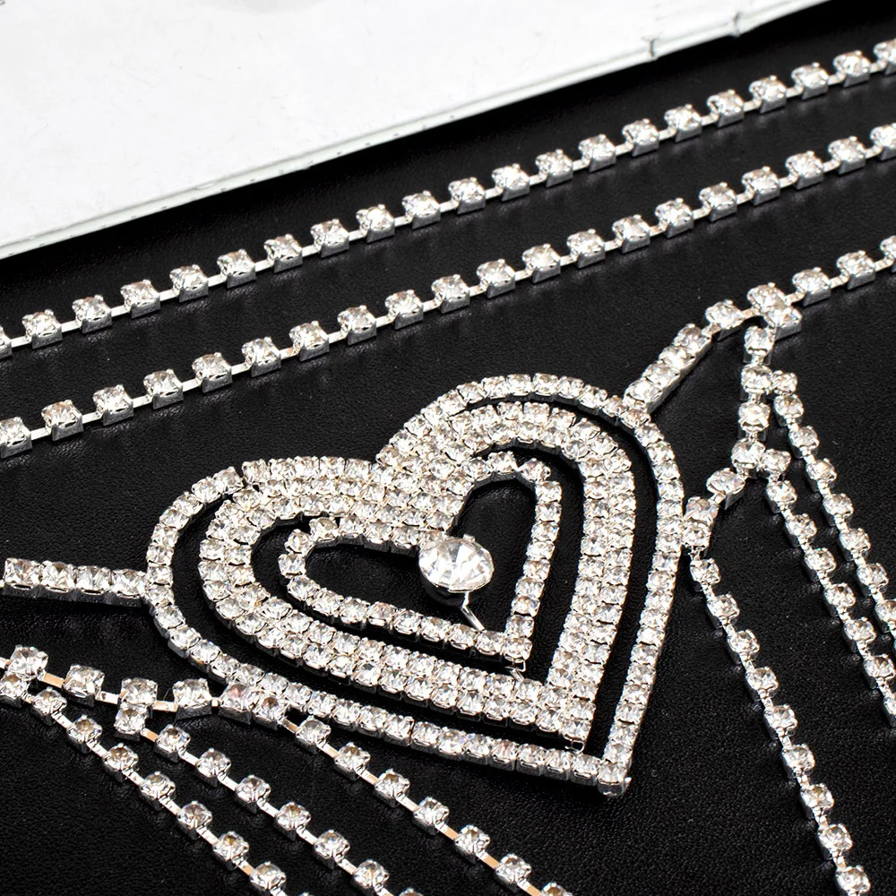 Fashionable Single Layer Heart Patterned Tassel Rhinestone Waist Chain Women\'s Body Chain