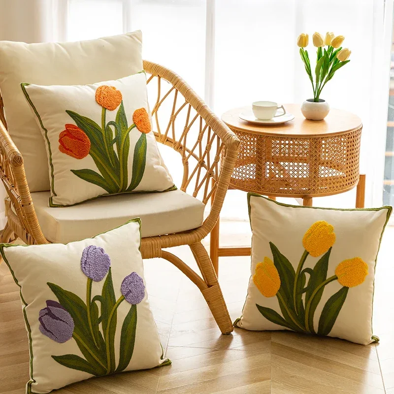 Ruffled Floral Jacquard Throw Pillow Cover Throw Pillow Covers 45x45cm home Cushion Cases retro Home Garden Decorations 쿠션커버