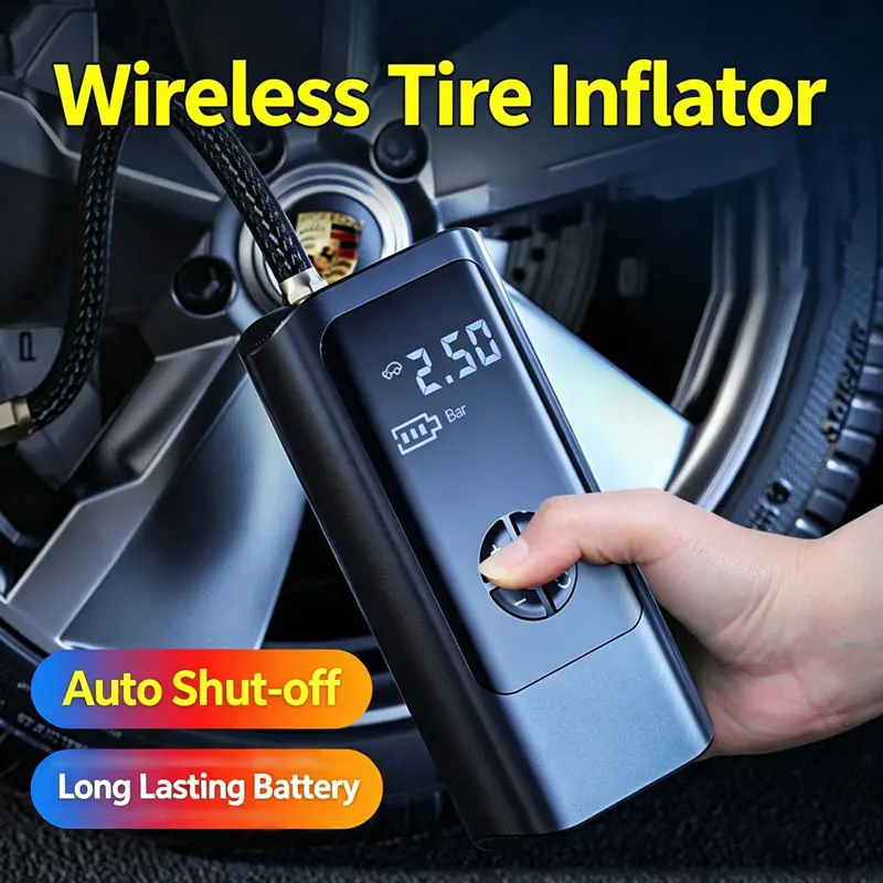 Portable Tire Inflator 12V DC, Wireless Car Air Pump for SUV/Sedan/Bicycle, Fast Inflation with Digital Display