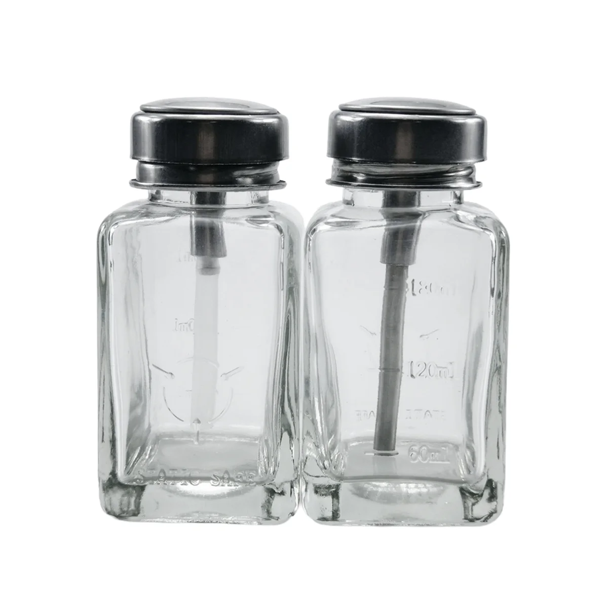 Botella dispensadora de bomba transparente de 180 Ml, 2 uds., con tapa abatible de Metal, botella dispensadora de empuje hacia abajo de vidrio