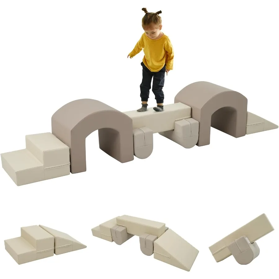 

Merax Toddler Soft Play Foam Blocks with Twin Tunnels for Climbing Crawling Sliding Indoor Playground Blue and Pink Non-Toxic L