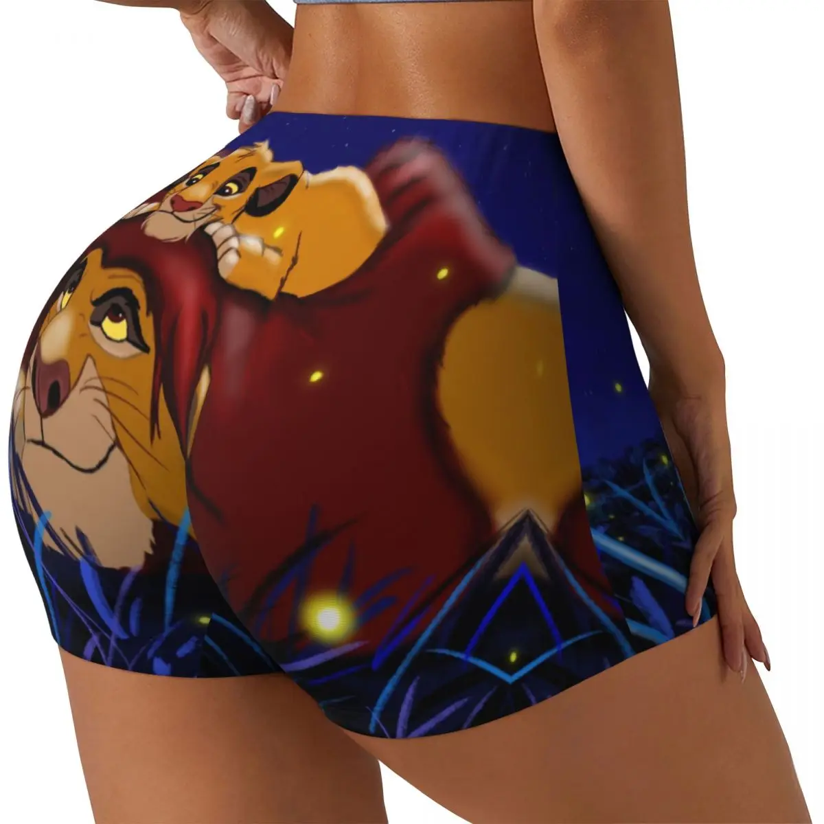 Custom The Lion King Simba And Mufasa Workout Yoga Shorts Neon Colors Hakuna Matata Movie Gym Athletic Volleyball Biker Shorts