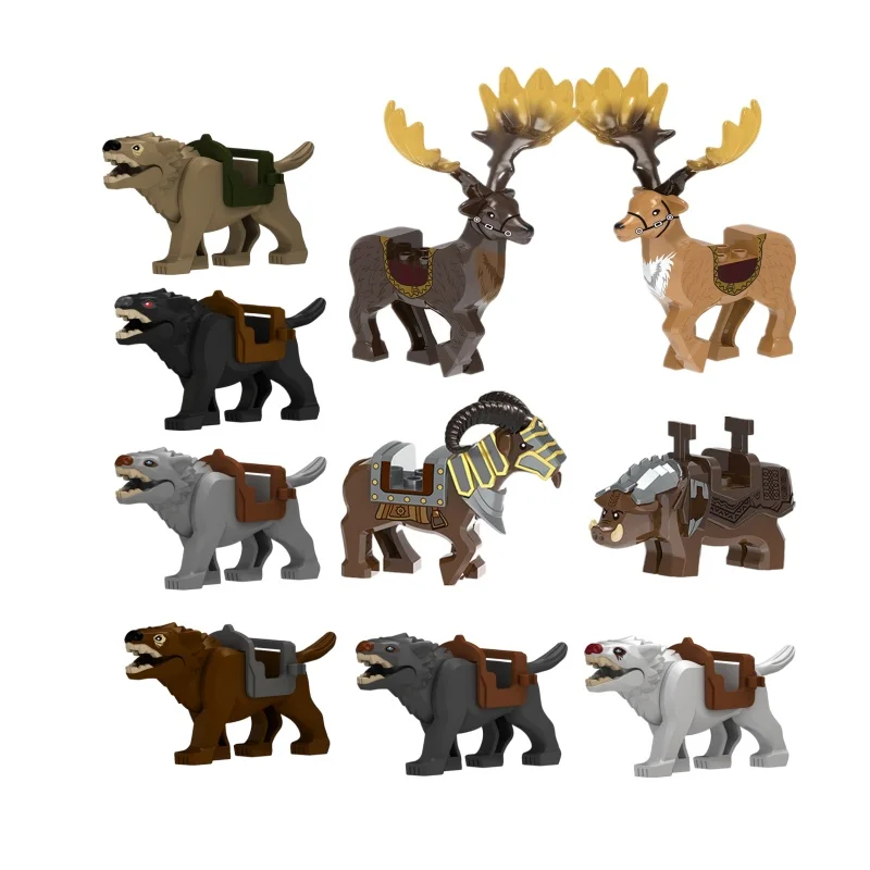 Animal Mount Series Deer Elf Building Blocks Christmas Reindeer Series Wild Boar Mount Horn Sheep Bricks Accessories Toy Gifts