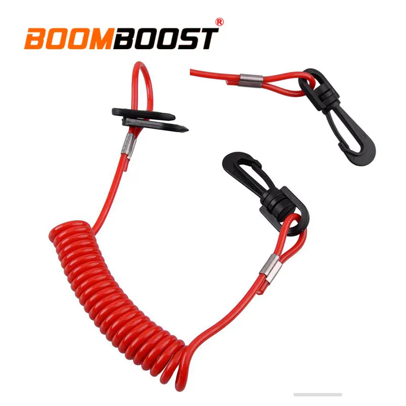135cm Marine Kill Switch Lanyard - Dual Keys TPU/PVC Tether Cord Anti-Tangle Spring Rope for Boat Motor