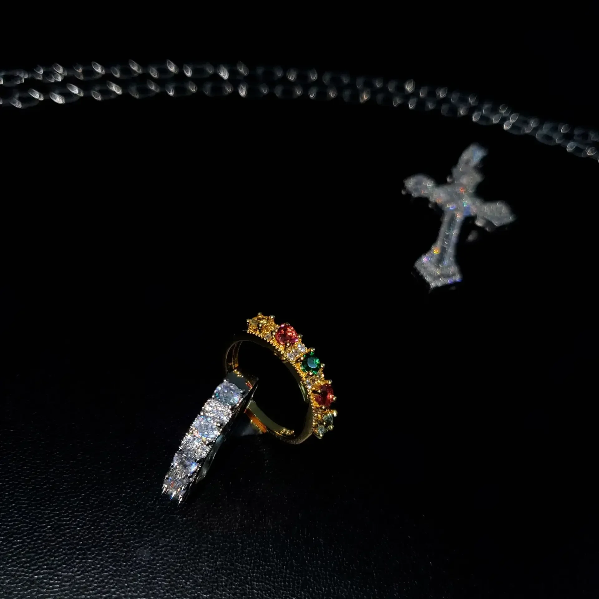 MDL Moissanit1 نمط 18K مطلية بالذهب الحلوى الاصطناعية شعرية التورمالين صف الدائري المرأة شخصية تألق الملونة خواتم