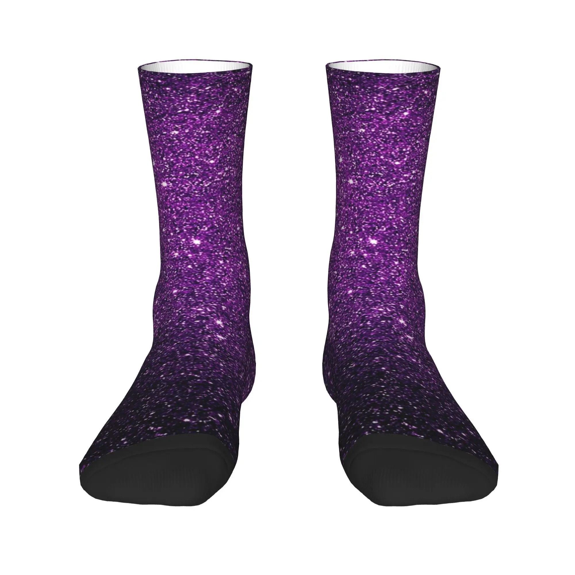 Calcetines con patrón de purpurina púrpura degradado para todas las estaciones, medias Harajuku de alta calidad, calcetines de tripulación para hombres y mujeres, regalo de cumpleaños
