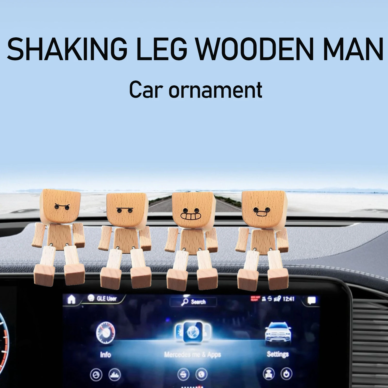 Cute Car Shaking Wooden Man Figurine Interior Wood Ornaments with 12 Magnetic Expressions Handmade Wooden Wiggle Ornament Gift image 4