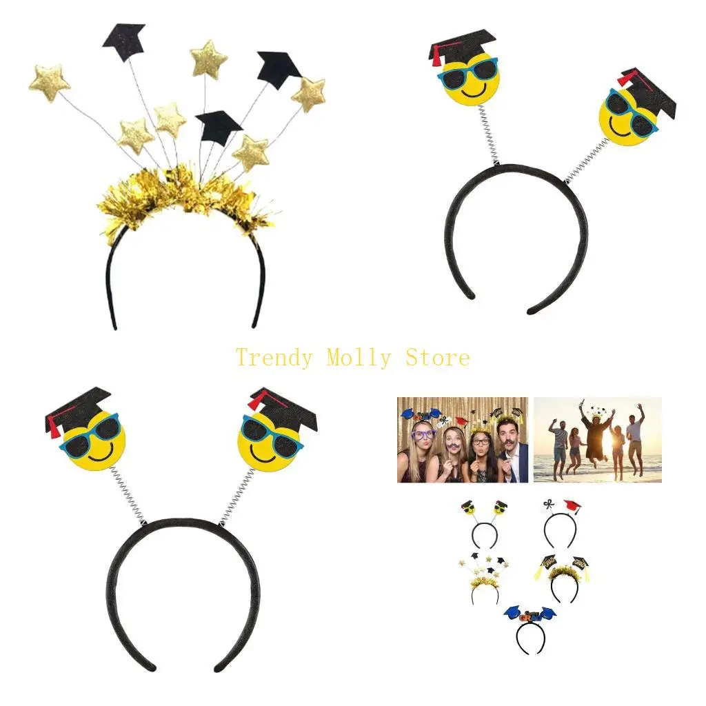 

N5KB GRAD Bachelor Hat Graduation Hat Mini Headwear Tinsel Headbands Party Costume for Graduate Hairband with Star