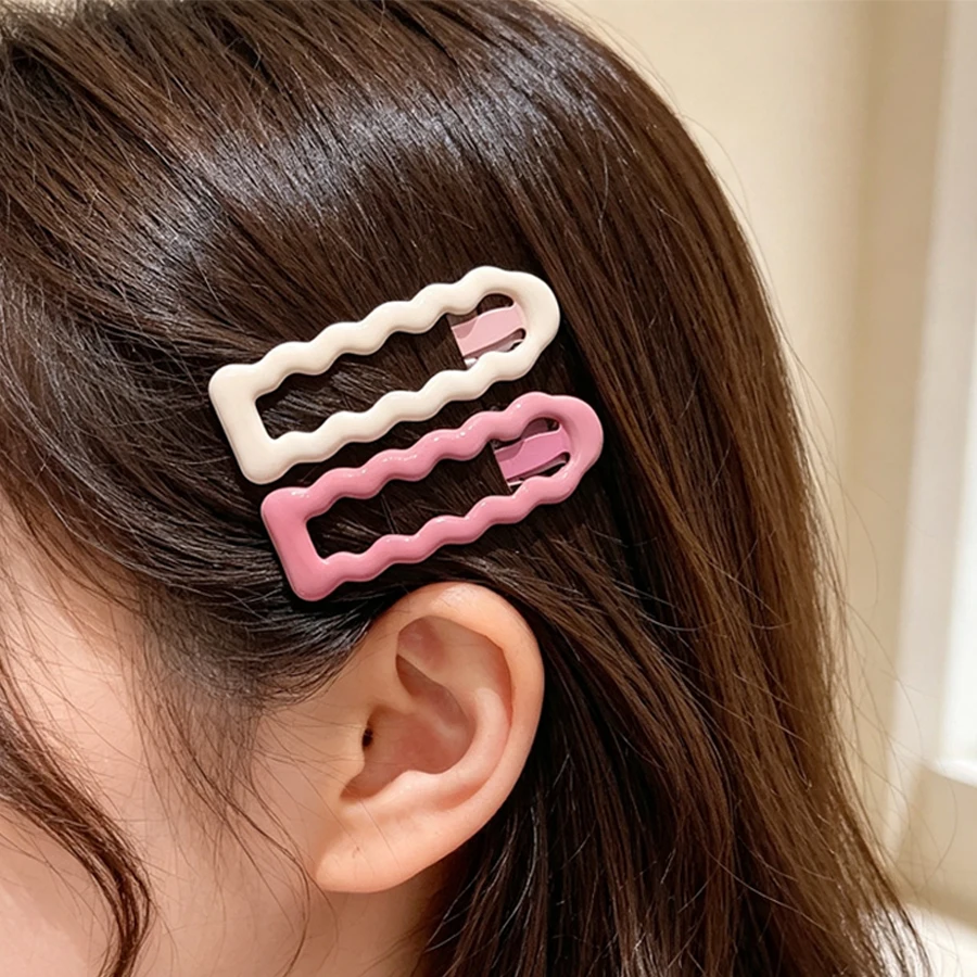 6Pcs BB Hair Clips Solid Color Wavy Hollow Rectangle Metal Barrettes Daily Bangs Hair Accessories For Women Girls