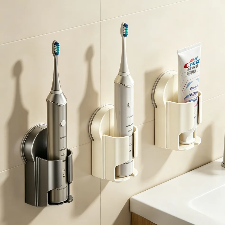 Washroom Wall Suction Cup Toothbrush Holder No Drill Removable Design Fit Most Electric Toothbrush Toothpaste