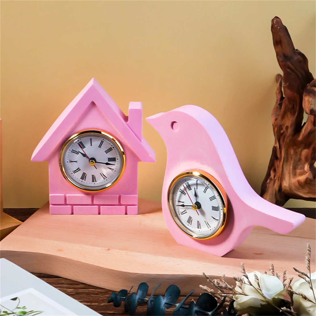 DIY Vertical Table Clock Pendulum Table Silicone Mold Cute House/Bird Shape Clock Ornament Epoxy Resin Mould Home Decoration