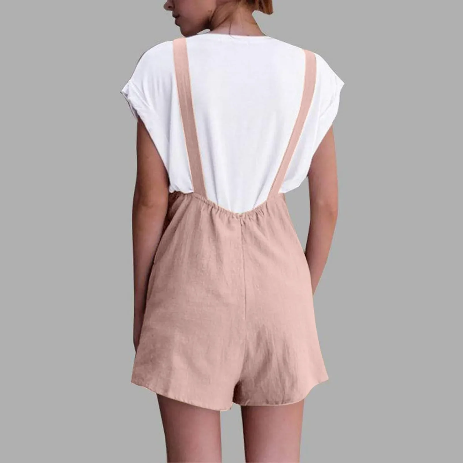 Women Playsuit Women Cotton Linen Bib Overalls Summer Sleeveless Solid with Button Pockets Vintage One-piece Dailywear Outfits