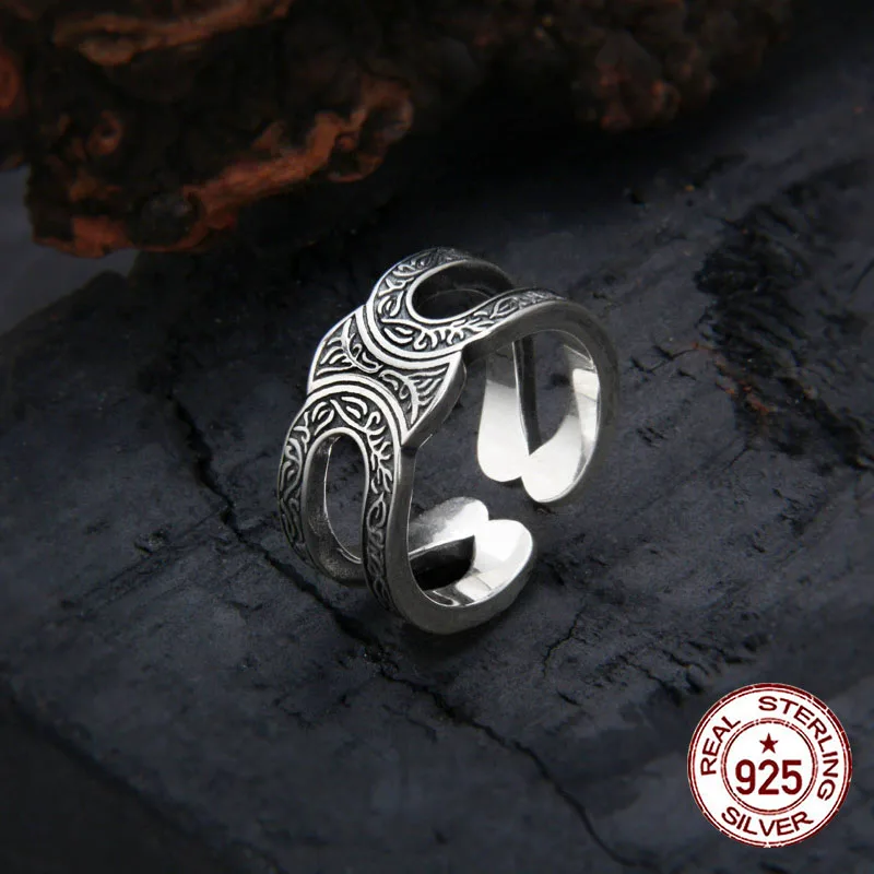 S925 pure silver ring with simple Tang grass pattern Arc de Triomphe  Design for Light Luxury  Fashion personality  Couples