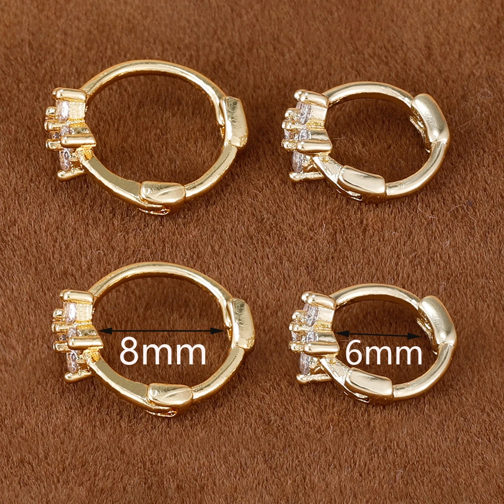 2PCS Simple Fashion Flowers Huggie Hoop Earrings 6MM 8MM Small Zircon Cartilage Earring Ear Bone Nail Piercing Jewelry