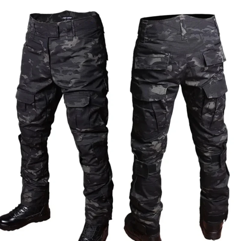 Summer Black Camo Training Set Mens Half Zip Combat Tops Waterproof Tactical Suit Elastic Multiple Pockets Quick Drying 3-pcs