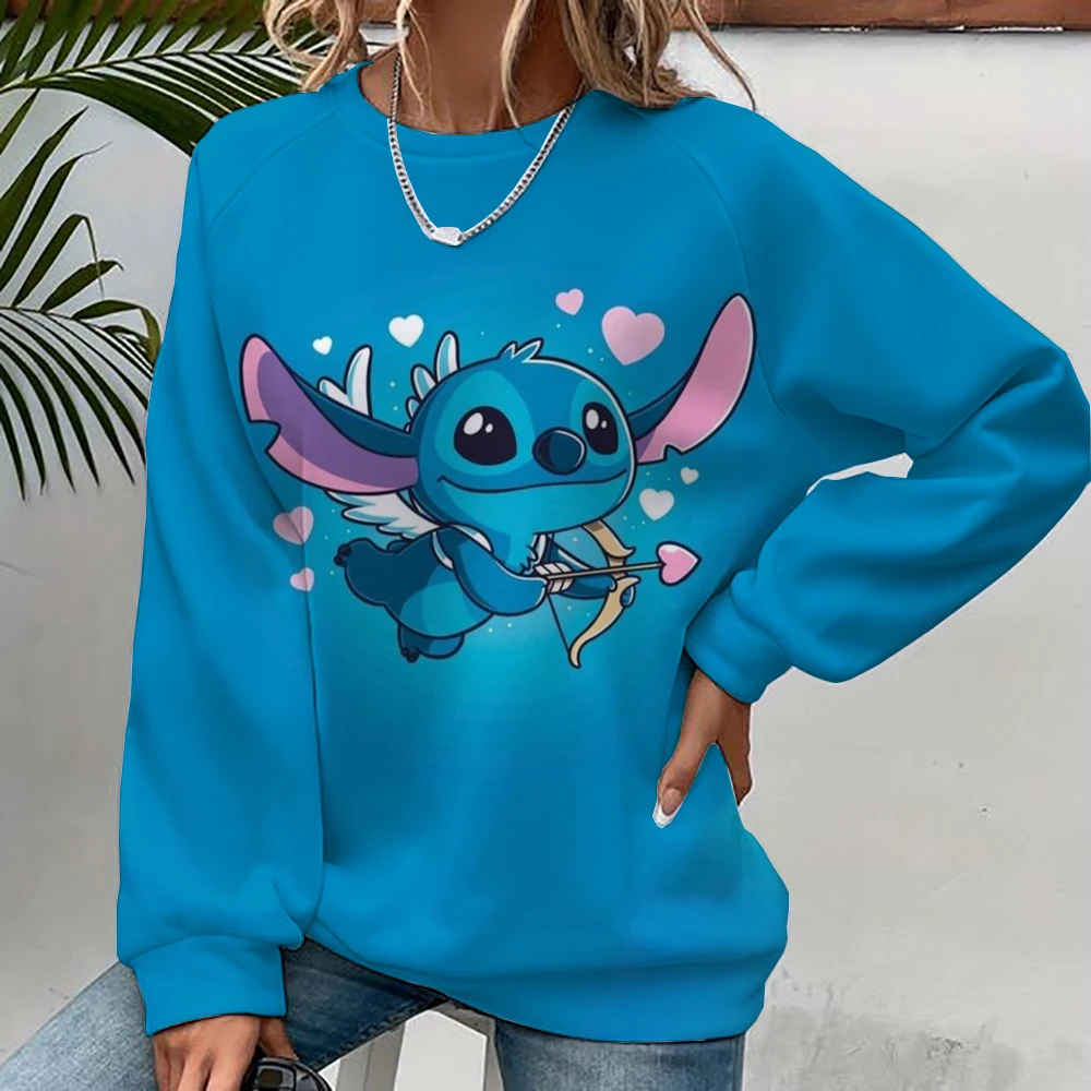 New fashionable long sleeved casual pullover for women, printed loose round neck top, Disney Stitch Christmas sweatshirt